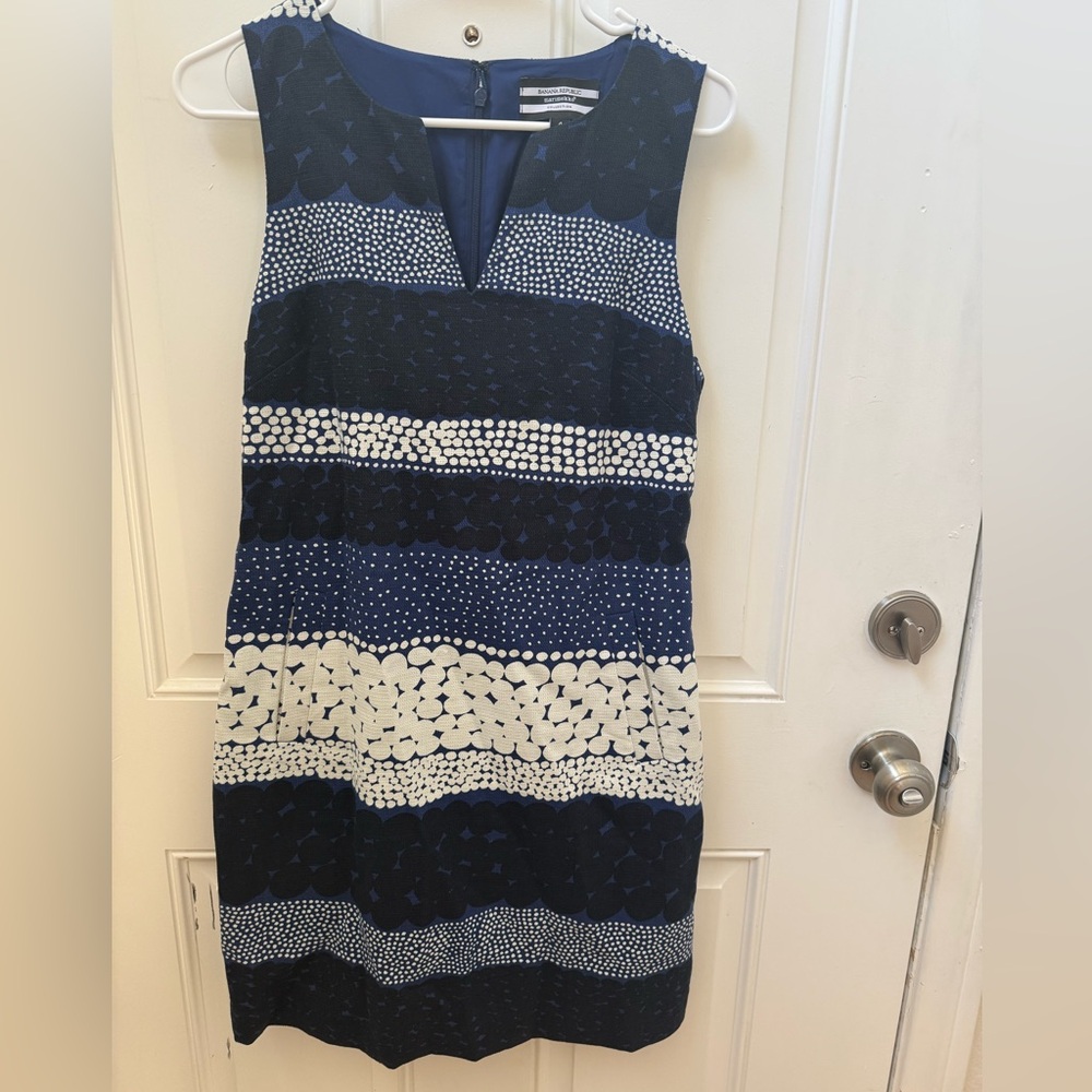 Marimekko for Banana Republic Navy and White Striped Shift Dress